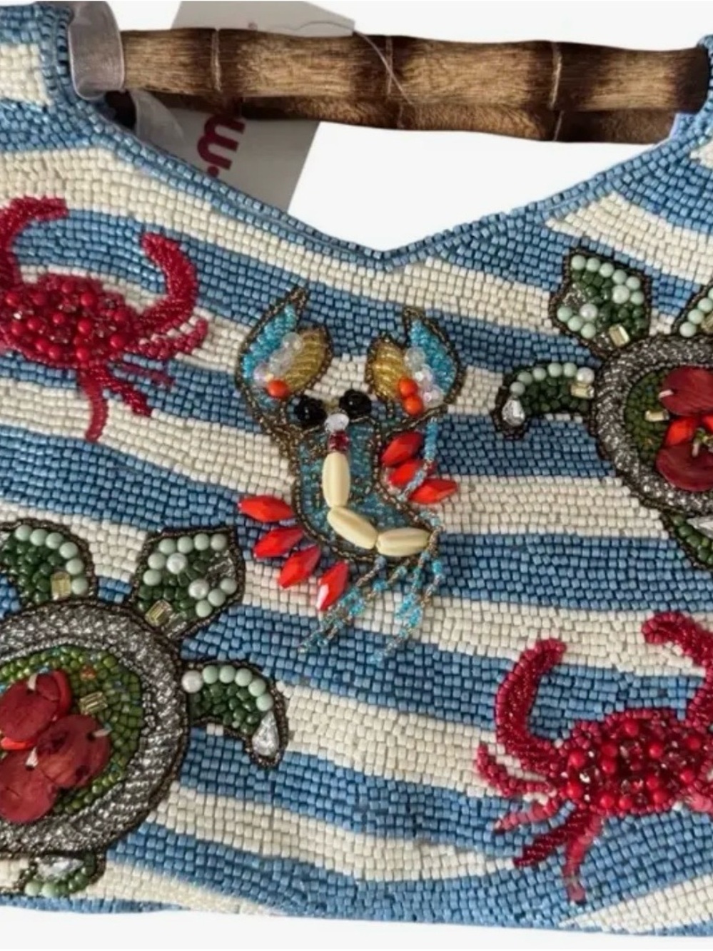 Beaded Sea Life Embellished Stripe Bag